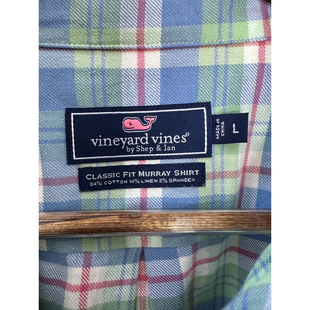 Vineyard Vines Classic Fit Soft Murray Shirt Blue Green Pink Plaid Men's Large - Picture 7 of 11